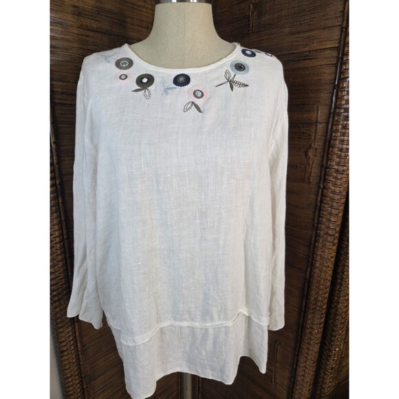 Hot Cotton Marc Ware Boxy Linen Top Size L Embroidered - Picture 1 of 6